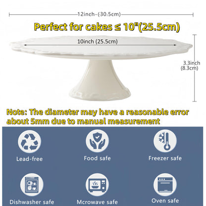 BPFY 10 Inch White Ceramic Cake Stand (Holds 10 Inch Cake), Decorative Cupcake Stand, Dessert Display Plates for Snacks and Cookies, Baby Shower, Birthday, Wedding Party Decor