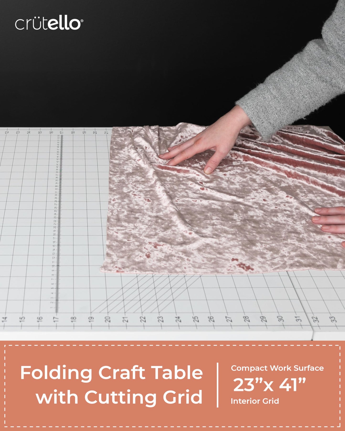 Crutello Folding Sewing Table and Craft Table for Adults - 42x24 inch Grid Top Crafting Desk for Fabric Cutting & Crafts - Steel Folding Storage Legs & Drop Down Sewing Machine Platform
