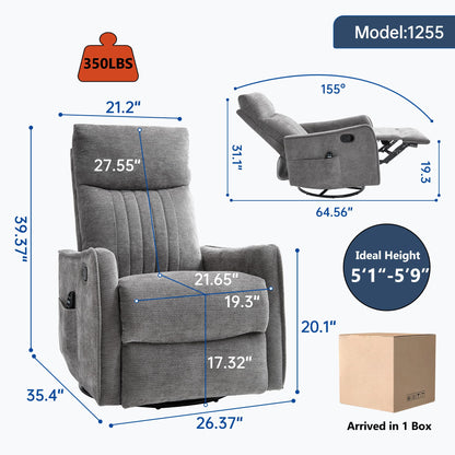 KEIKI 4-in-1 Manual Swivel Rocker Recliner Chair for Living Room, Chenille Nursery Glider Rocking Chairs with Back Massager & Heat, Ideal for Senior Adults True Relaxation, Dark Gray