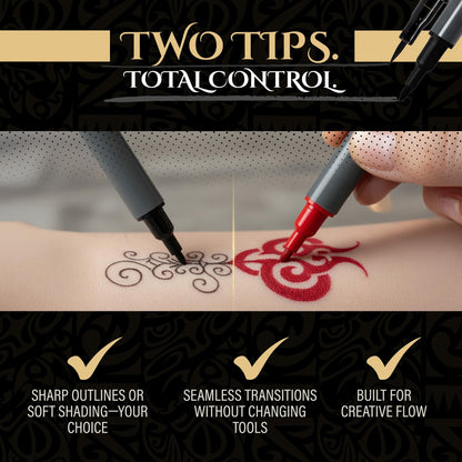 Tattoo Pen Kit for Skin – 10 Temporary Tattoo Markers with Dual Tips & 20 Stencils, Body-Safe Ink for Face, Hands & Arms – Fun Body Art Pens for Kids, Teens, Parties, Festivals & Costume Design