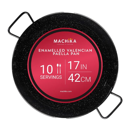 Machika Enamel Paella Pan | Paella Pan | Skillet for Paella and Rice Recipes | Perfect for Indoor & Outdoors | Easy Cleaning | Rust Proof Coating | 10 Servings | 17 inches |
