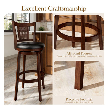 Sophia & William Swivel Bar Stools Set of 6, Bar Height Barstools with Backrest & Solid Wood Legs, Brown Faux Leather Kitchen Stools, 30 Inch