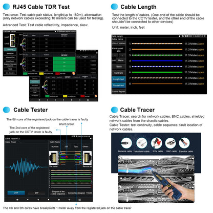 EVERSECU 7 Inch Touch Screen CCTV Tester Supports Up to 8K IP Camera & 8.0 Megapixel HD & CVBS Analog Camera, TDR Cable Test, Built in Wi-Fi, Video Level Meter, POE/DC Power Output