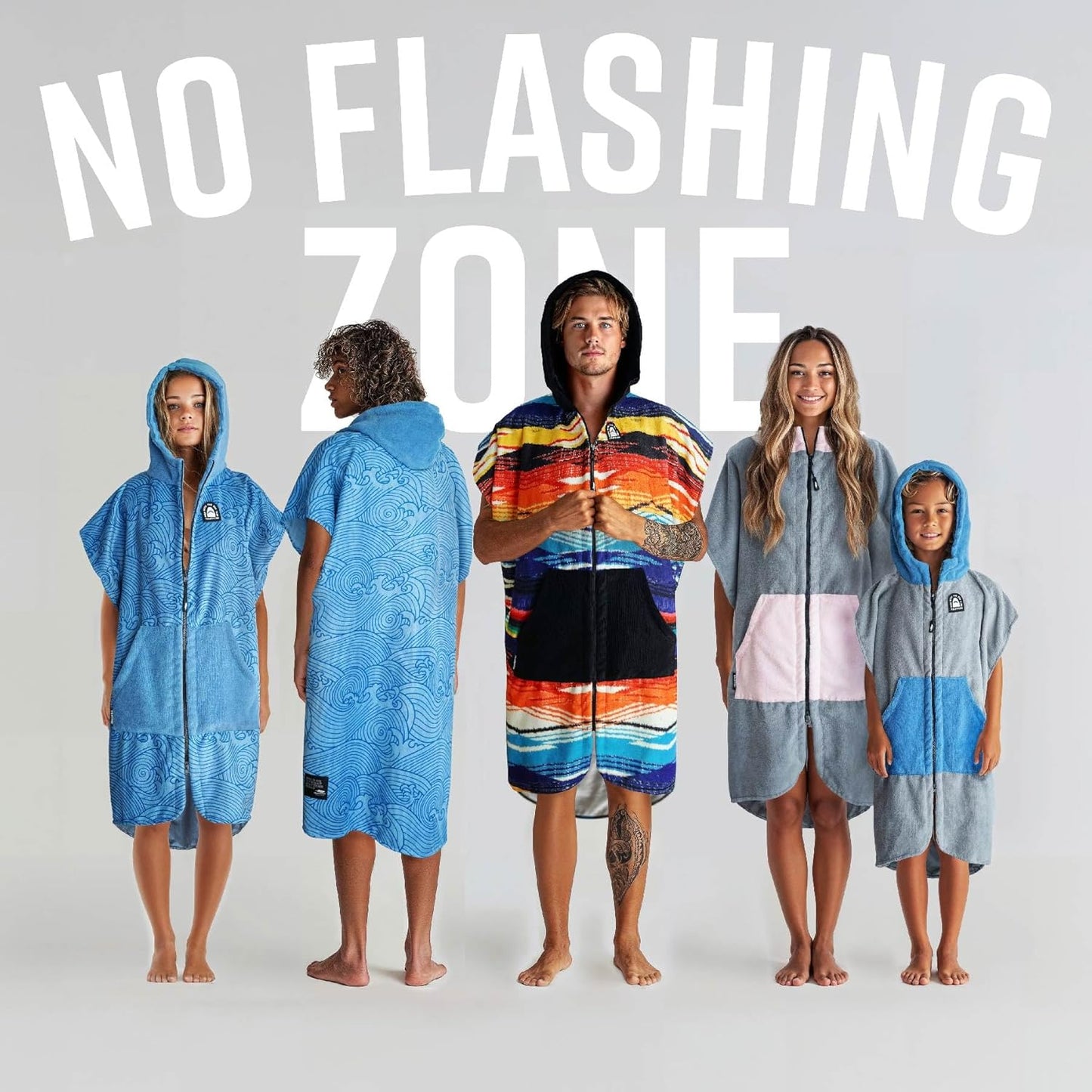 Swimming 2 Pilotfish Surf Poncho Changing Robe Towel - Hooded, Zippered Towel Poncho for Beach, Surfing, | Front