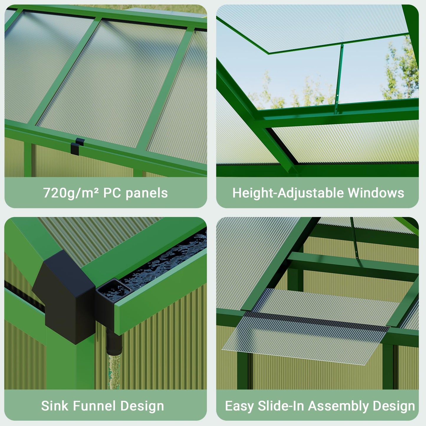 GarveeTech 6X10 FT Greenhouse, Polycarbonate Garden Greenhouse for Outdoors,Aluminum Frame Green House with Lockable Door and Adjustable Roof Vent, Ideal for Backyard Patio and Outside Growing