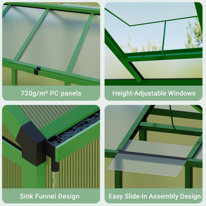 GarveeTech 6X10 FT Greenhouse, Polycarbonate Garden Greenhouse for Outdoors,Aluminum Frame Green House with Lockable Door and Adjustable Roof Vent, Ideal for Backyard Patio and Outside Growing