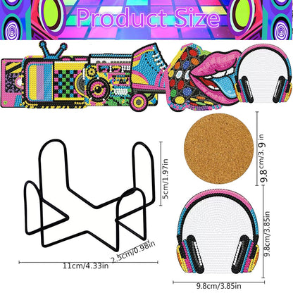 8Pcs 80s 90s Diamond Art Painting Coasters Kit with Holder Retro 1980s 1990s Hip Hop Throwback Gem Mosaics Arts Rhinestone Painting Coasters Crafts for Adults Handmade Gifts Home Decoration Supplies