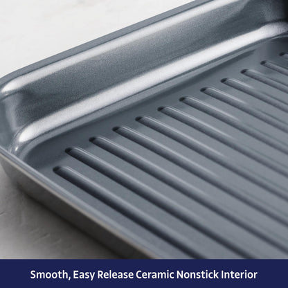 Tramontina Utsava Tri-Ply Clad Stainless Steel 10-Inch Square Grill Pan with Ceramic Non Stick Interior, Induction-Ready