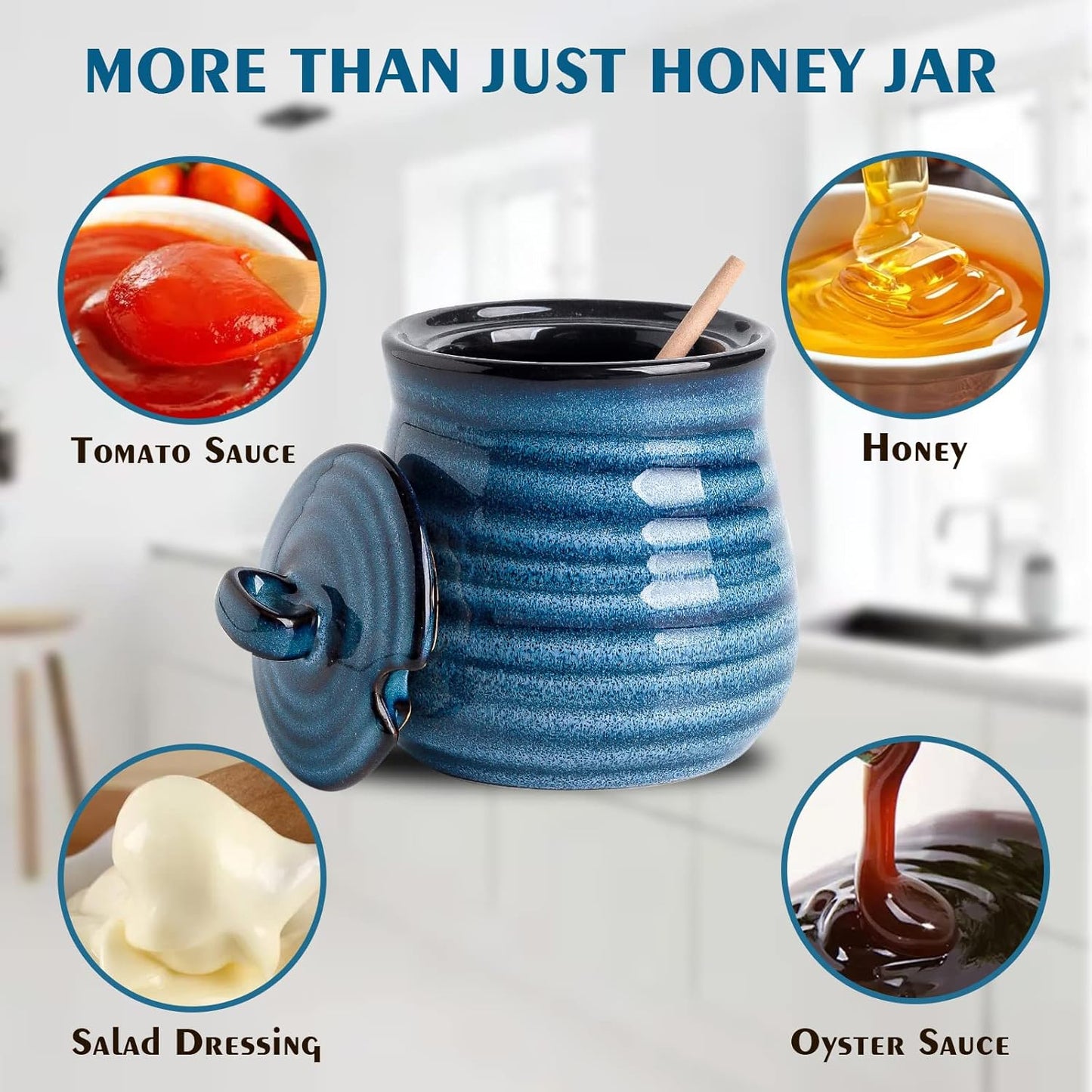 12 Set, HASENSE Ceramic Honey Pot with Lid, Ounce HoneyJar with Wooden Dipper, Honey Dipper Stick and Jar Cute Small