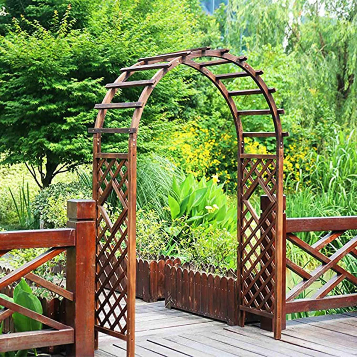 Sturdy Garden Arch Trellis Wooden Rose Arbor Arbour 47" X 82.6" /63" X 93" /81.8" X 102.7" Pergola Archway for Various Climbing Plant Backyard Decoration Weather Resistant (Natural 160x50x237cm)