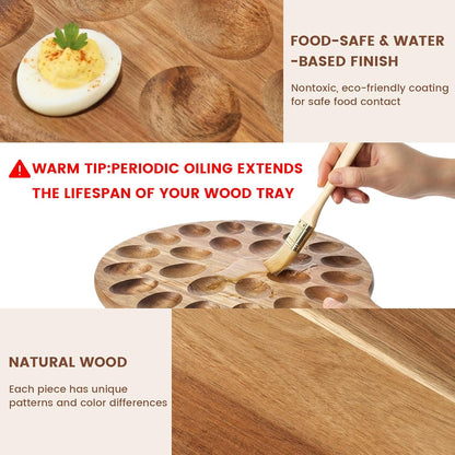 24 Countertops HANSGO Deviled Egg Platter, Wooden Round Deviled Egg Charcuterie Board Tray Holder Carrier with Holes