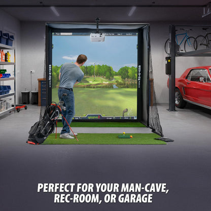 Complete Golf Simulator Enclosure Package – 4K-Ready Impact Screen with Blackout Cage, Projector Mount, Frame Poles, Side Shank Nets | Indoor & Garage Practice | Easy Setup | 12-Month Warranty