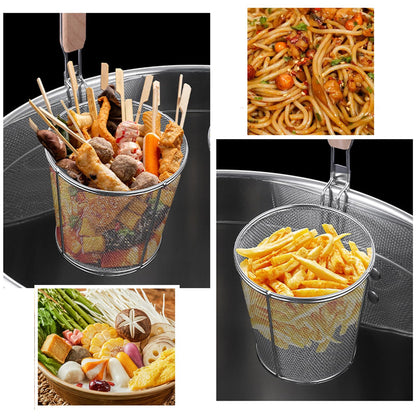Tenta Kitchen Miracle Noodle Angel Hair Pasta Noodle Blanching Basket, Barilla Thin Spaghetti Pasta Deep Strainer Skimmer with Wooden Handle (5.51Inch/14cm)