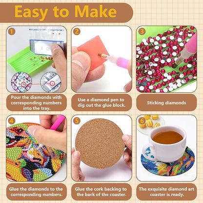 HMZephitiquc Animal Diamond Art Coasters, 8 Pcs Diamond Painting Coasters with Holder, 5D Gem Art Kit Easy Crafts, Non Slip Coaster for Home Decor Gift