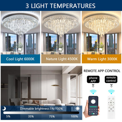 dolria Modern Chandeliers for Living Room Crystal Ceiling Light Fixture LED Dimmable Lamp with Remote Pendant Lighting Flush Mount Ceiling Lighting for Dining Room Bedrooms