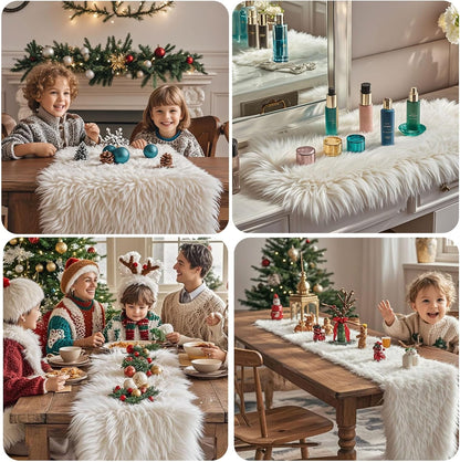 12x47.0 inches) Faux Fur Table Runner,Table Runner for Soft Luxury Winter Decor Xmas White Decorations, Party Birthday