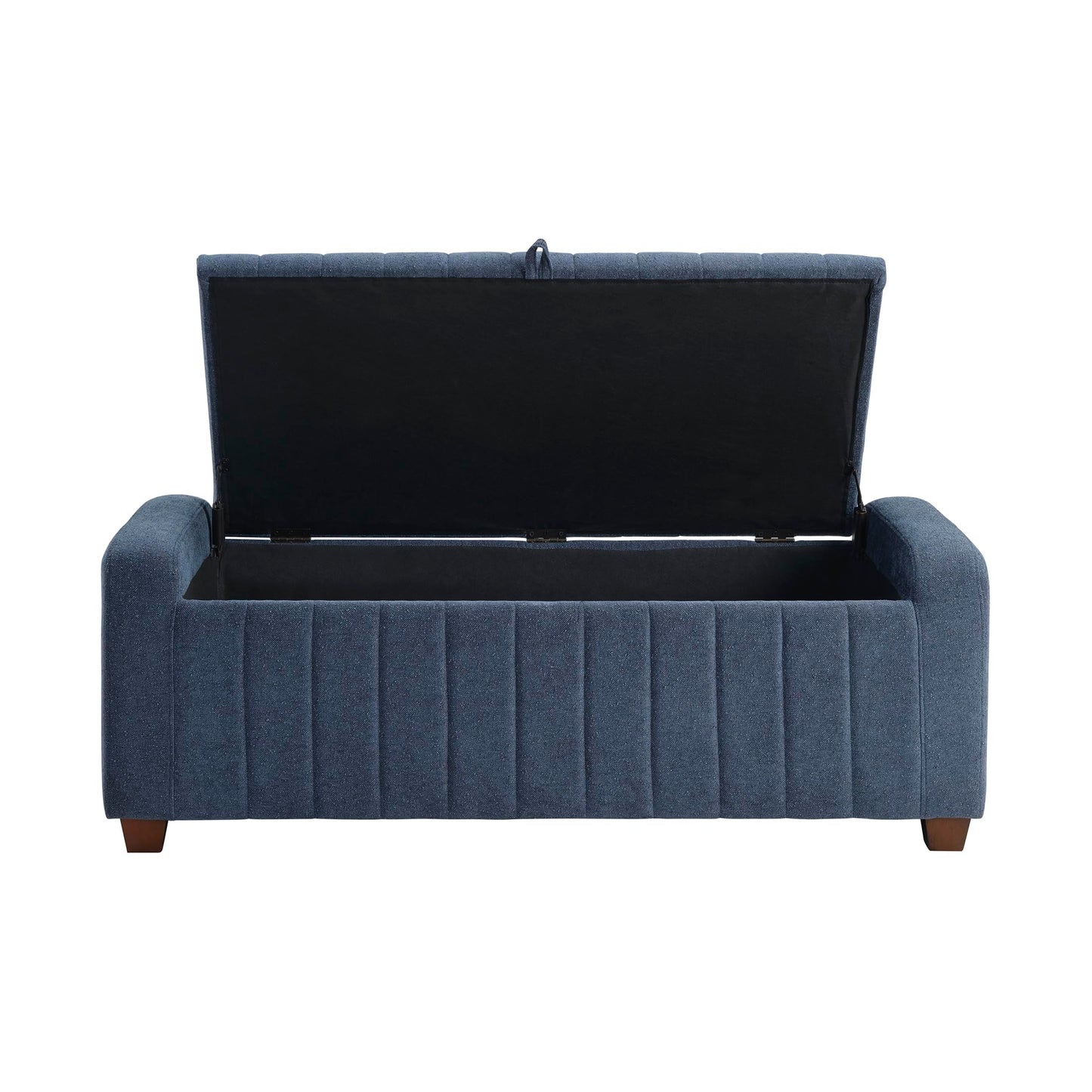 Lexicon Storage Bench, Modern Striped Boucle Upholstered Entryway Bench with Solid Wood Leg Support, Storage Chest for Entryway/Living Room/Bedroom, Blue