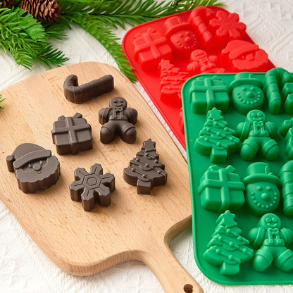 Christmas Silicone Chocolate Molds, 2PCS Holiday Gummy Candy Molds for Jello, Ice Cubes, Soaps