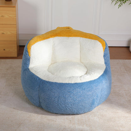 Amacv Oversized Bean Bag Chairs,Multicolor Faux Fur Couch Filled with Shredded Sponge,Large Lounger Sofa for Living Room,No Assembly Required, Blue+White+Yellow