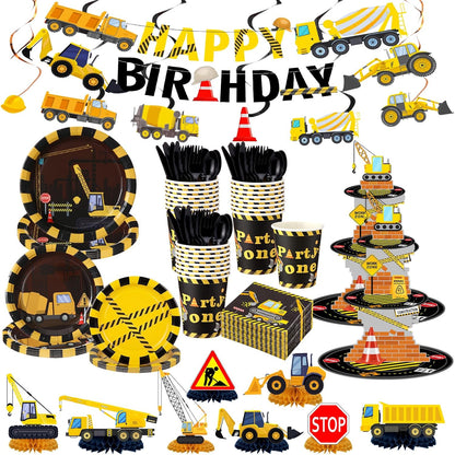 258 Set Pcs Construction Birthday Party Supplies Decoration Include Disposable Paper Plate Napkin Teacup Saucer Cupcake