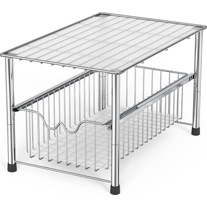 DecoBrothers Stackable Under Sink Organizer with Sliding Basket, Chrome