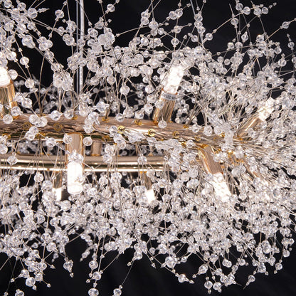 Wellmet Firework Chandelier 38 inch, Modern Crystal Chandelier Gold Wagon Wheel Light Fixture, Mid Century Round Ceiling Lighting for Dining Room, Foyer, Living Room, Bedroom, Hallway, Entryway
