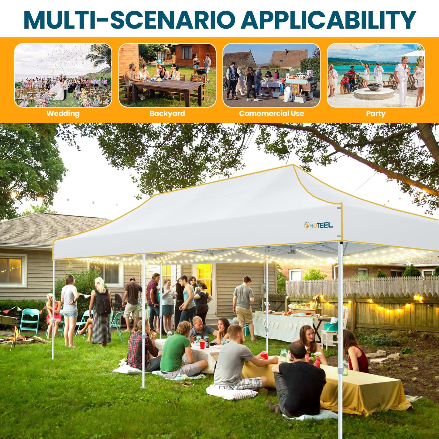 Hoteel 10x20 Pop Up Canopy Tent Heavy Duty with 6 Sidewalls, Waterproof Party Tent, Easy Set-up Commercial Instant Tents with Roller Bag & Sandbags, Hexagonal Leg (1-Year Warranty)