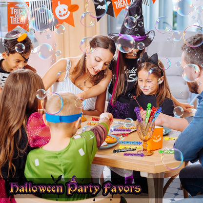AuroTops 80PCS Halloween Mini Bubble Wands,Halloween Party Favors for Kids,Halloween-Themed Stickers Bubble Wands for Trick or Treat Toys Gifts for Kids Toys,Goodie Bag Stuffers