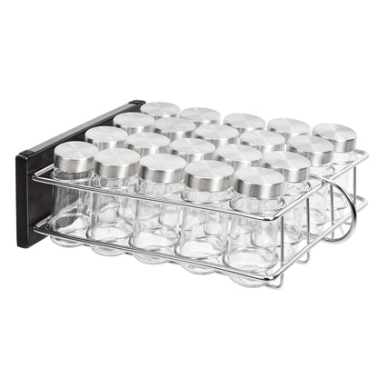 Amazon Basics 20 Jars Spice Rack Organizer, Space-Saving Kitchen Organizer with Glass Spice Jars, Sturdy, Silver