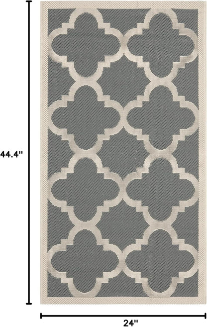 2' 3'7", (CY6243-246) SAFAVIEH Washable Rug Outdoor Courtyard Collection - x Grey & Beige, Non-Shedding & Easy