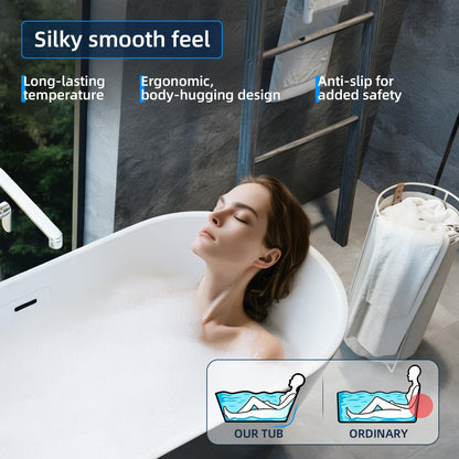59" Free Standing Tub, Acrylic Soaking Bathtub, Stand Alone Freestanding Tub with Matte Sliver Drain and Overflow, Contemporary Bathtub for Bathroom, Black