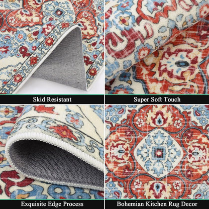 HEBE Farmhouse Kitchen Rugs Sets of 3 Non Slip Washable Boho Kitchen Rugs and Mats for Floor Kitchen Runner Rug Floor Carpet for Kitchen, Laundry, Hallways