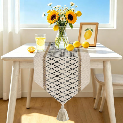 12 46 Inches, yuboo Boho Table Runner Triangular End * Coffee Table Runner with Tassels, Macrame Dresser Runners Scarf