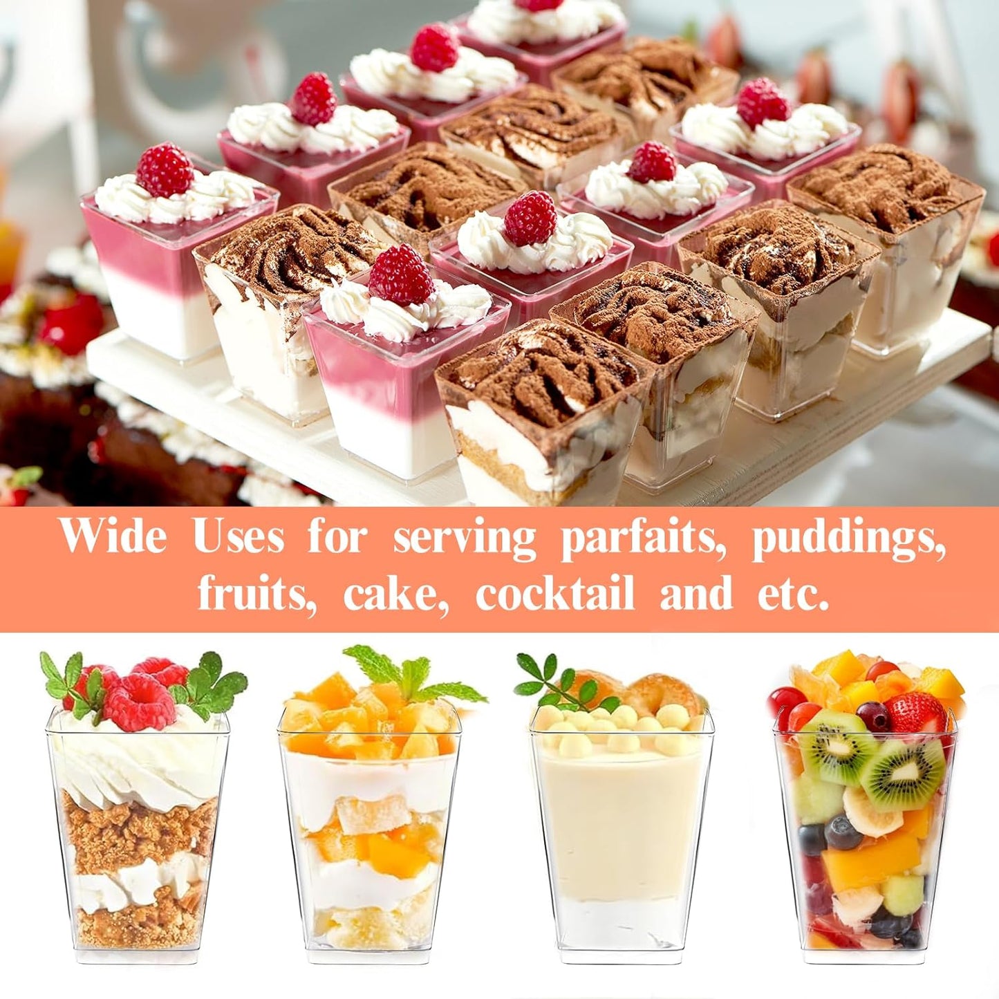 20 Pack 5 oz Rouceyxin Plastic Dessert Cups with Lids and Spoons, Yogurt Parfait Appetizer Cup with Lids for Party