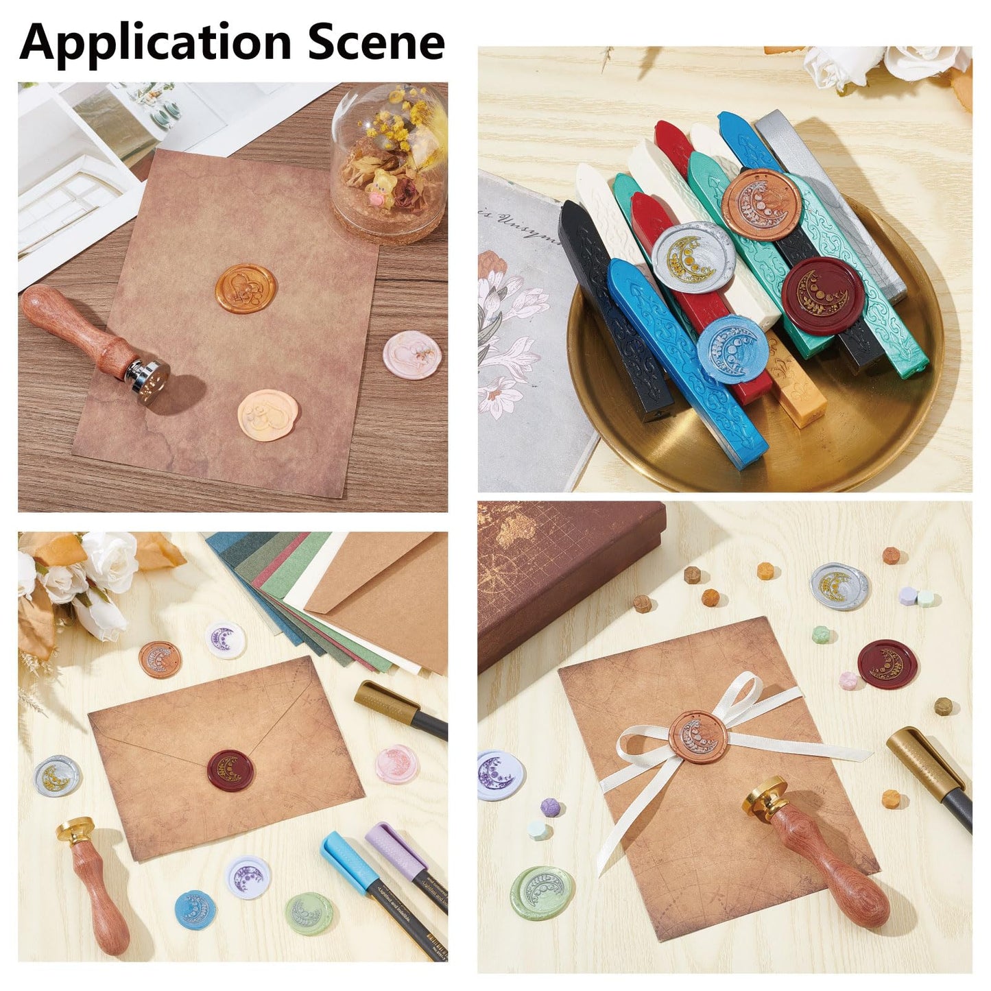 CRASPIRE Halloween Wax Seal Stamp Set 6Pcs Brass Sealing Stamp Heads Wood Handle Removable Kit Crow Witch Skull Spider Web Pumpkin Bat Skeleton Ghost for Party Envelope Invitation DIY Craft Gift Wrap