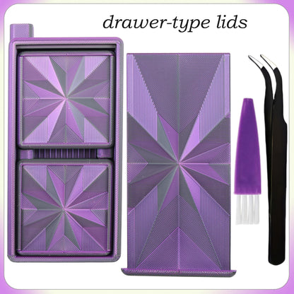 Diamond Art Trays with Lids and Stoppers, Stackable Diamond Painting Trays, 3 in 1 Diamond Bedazzling Tray with Tweezers, Brushes, Diamond Art Painting Bead Rhinestone Sorting Trays (Black Purple)