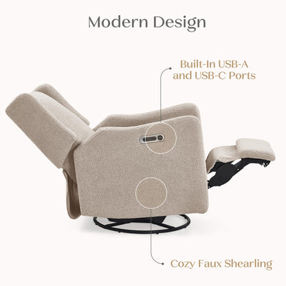 Delta Children Mercer Electronic Power Recliner and Swivel Glider with USB-A and Type-C Ports - Greenguard Gold Certified - Stain-Resistant Performance Fabric is Oeko-TEX Standard 100 Certified, Sand