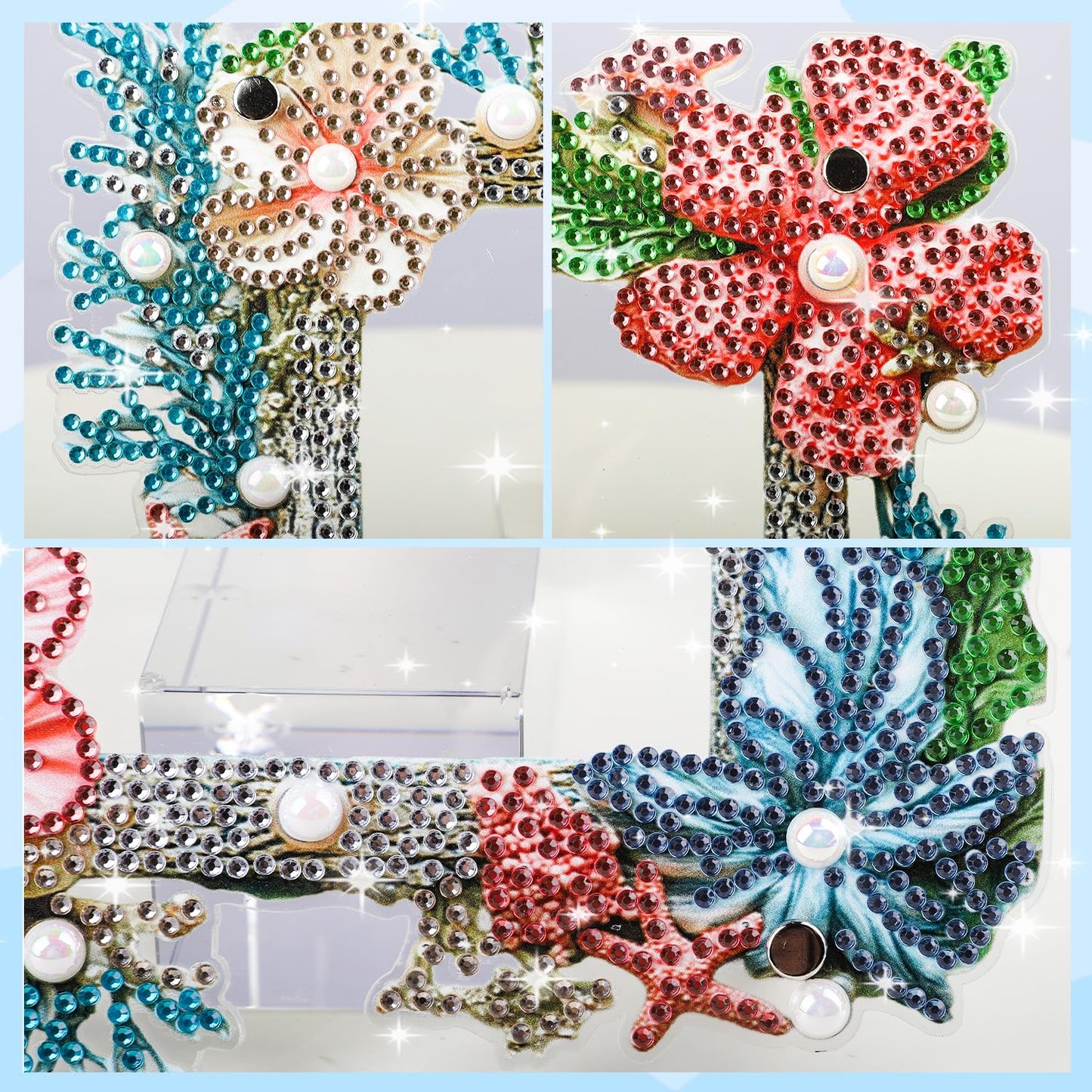 AIRDEA 5D Diamond Art Painting Desktop Photo Frame Ornament,Special Shape Diamond Painting Frame Kits for Adults,8x8in/20x20cm,Corals Starfish