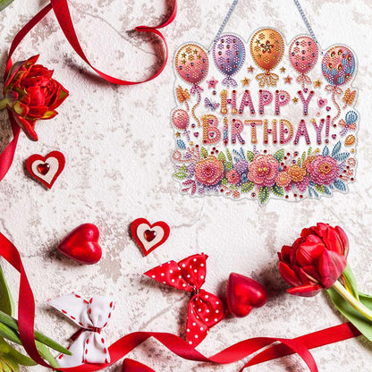 VODAPYC Birthday Party Diamond Art Painting Acrylic Hanging Kit for Adults, DIY Double Sided Special Shaped Diamonds Art Window Pendant Ornament(Happy Birthday)