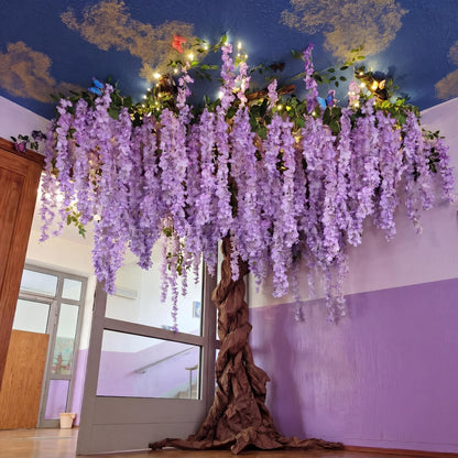 Giegxin DIY Wisteria Tree Hanging Flowers Branches 3D Paper Blossom Tree for Home Classroom Wall Spring Decor Fake Ceiling Flowers 20 Wisteria Branches for Indoor Bedroom Forest Background(Pruple)