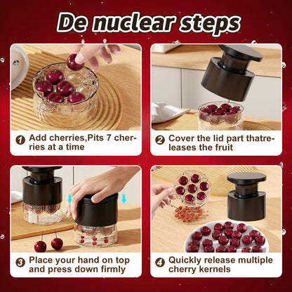 Cherry Pitter Multiple, Quick Release Multi Cherries Stoner Pitter 7-in-1, Push Button Cherry Core Pitter Tool with Splatter Protector, Pit Seed Remover for Making Jam Cherry Dishes