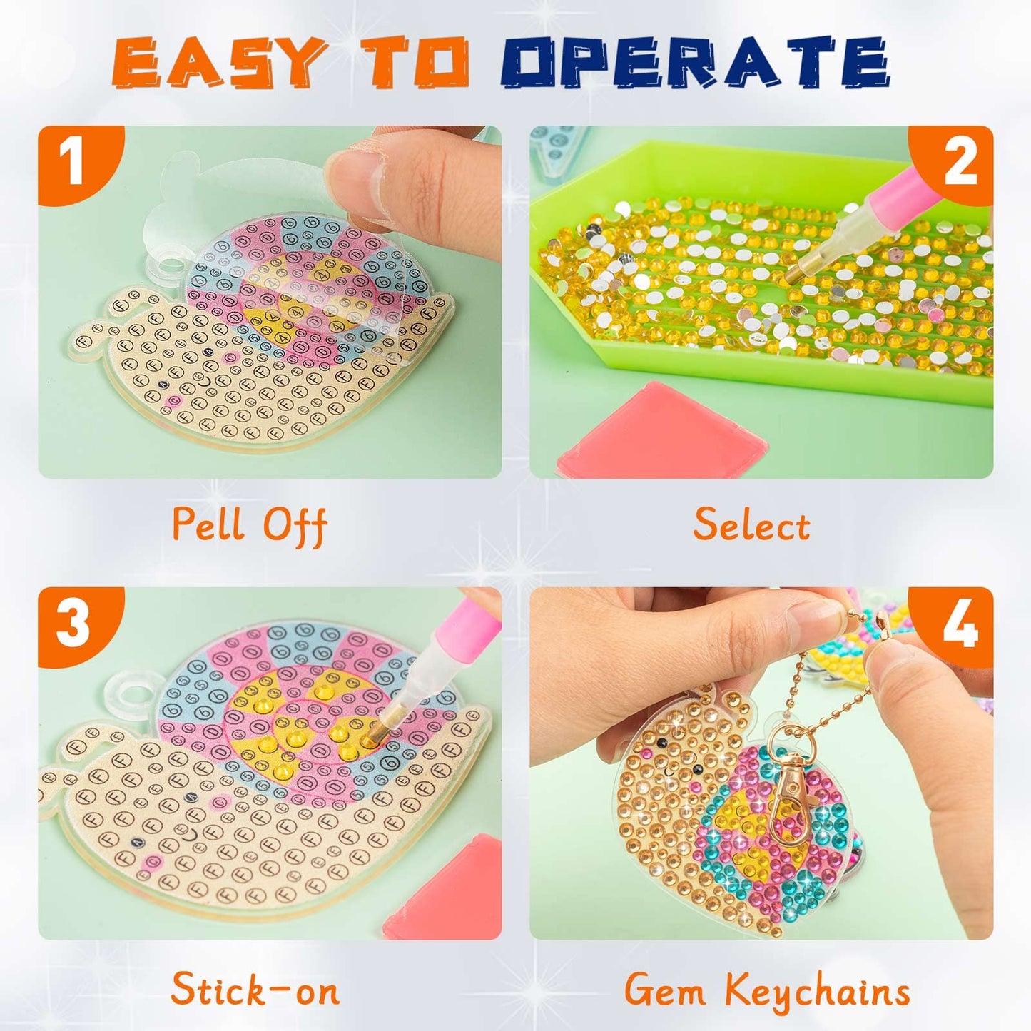 FFNIU Diamond Art for Kids, 15 Pack Diamond Art Painting Keychains, DIY Gem 5D Painting Arts and Crafts for Boys Girls Ages 6-8-12 (Garden Animals)