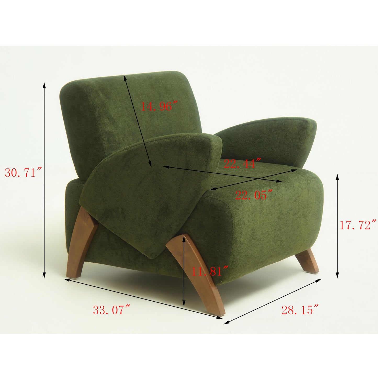 KEIKI Comfy Velvet Armchair, Luxury Accent Reading Gaming Arm Chair with Birch Legs, Oversized Decorative Single Lounge Sofa Chair, Cloud Deep Seating for Office Living Room, Easy Assembly, Green