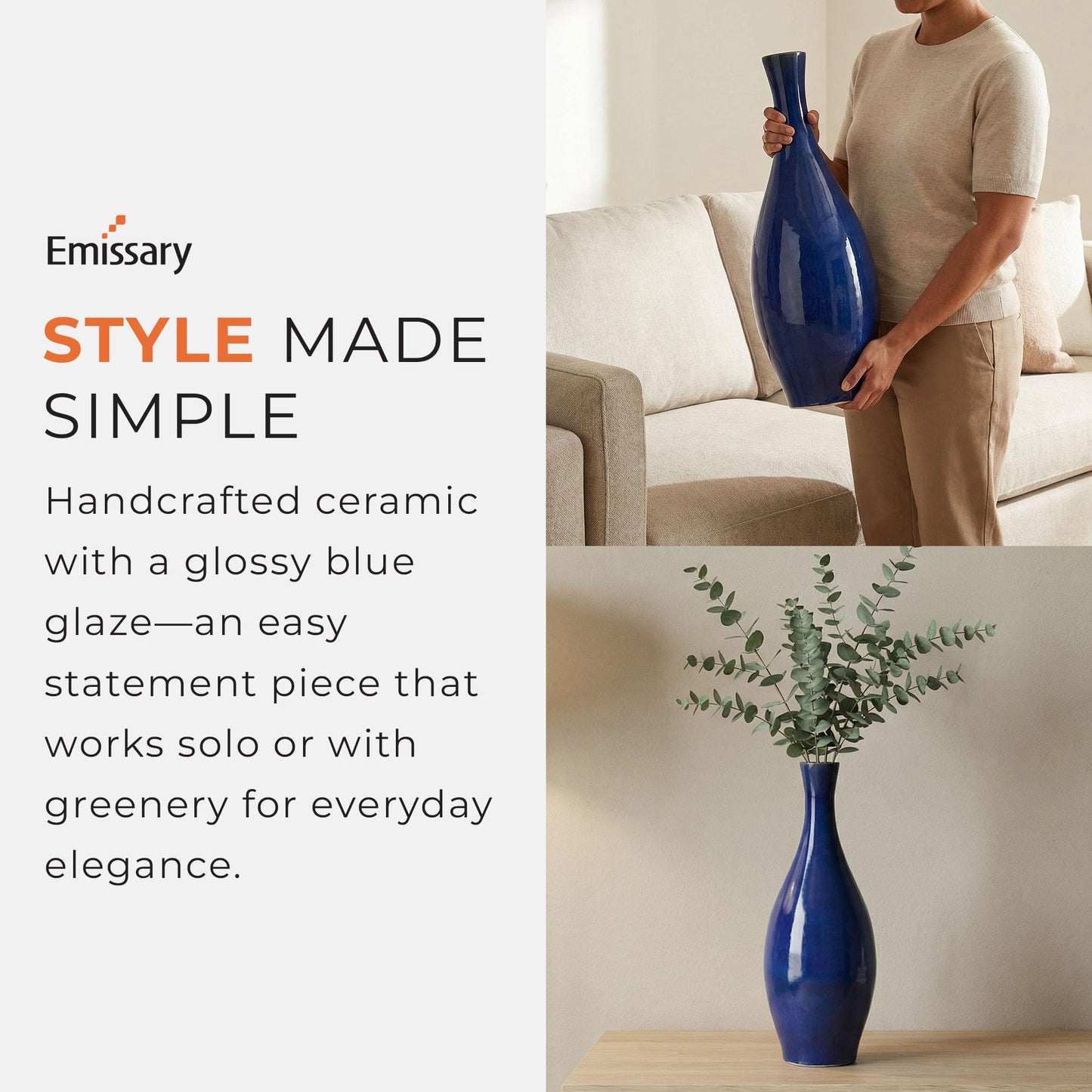 Emissary - Bottle Vase, Blue 8.5x23 H