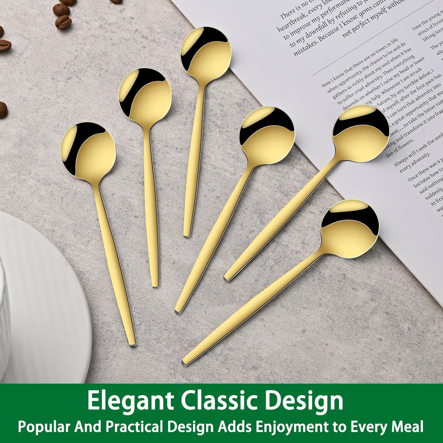 5.1 Inch Coffee & Tea Spoon,6 Pieces Gold Stainless Steel Teaspoon,Mini Spoons For Dessert And Coffee,Durable Demitasse Coffee Spoons For Dessert