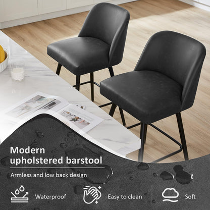 Coolazy Counter Height Bar Stools Set of 4,360° Swivel Faux Leather Barstools with High Back 26" H Seat Height (Faux Leather-Grey, 4 Pieces - 26" Counter Height)