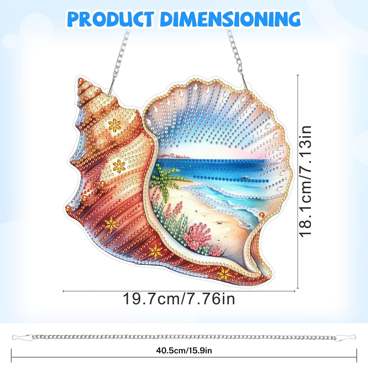 Bowetile Summer Diamond Art Hanging Kits for Adults, Diamond Art Suncatchers Conch Shell, 5D Special Shape Diamond Painting Beach Pendant Window Ornament Gifts for Home Wall Door Garden Decor