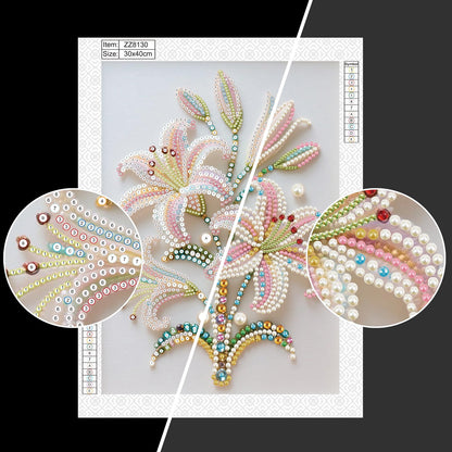 WSLWXSHM Pearl Diamond Painting Kits for Adults Lily, 5D Special Shape Diamond Art Kits for Beginners, Crystal Rhinestones Diamond Painting for Home Wall Decoration Gift 12×16inch/30×40cm Flower
