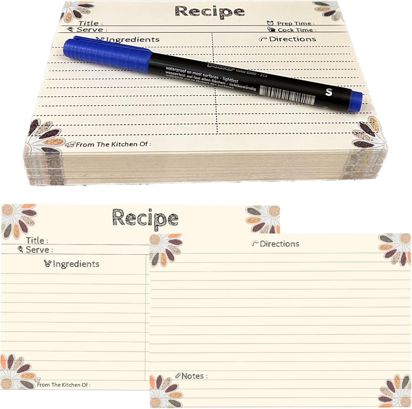 Recipe Cards 4x6 Double Sided, 40 Count Blank Recipe Cards with Gift Pen