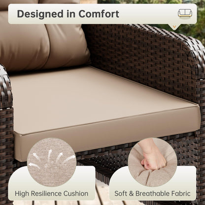 LHBcraft Balcony Furniture 5 Piece Patio Furniture Set, PE Rattan Patio Chairs Conversation Set with Soft Cushions 2 Ottoman & Table for Porch, Lawn, Garden, Beige